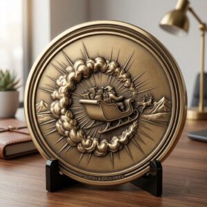 Christmas Santa Sleigh Laser Engraving File, Challenge Coin Relief Art