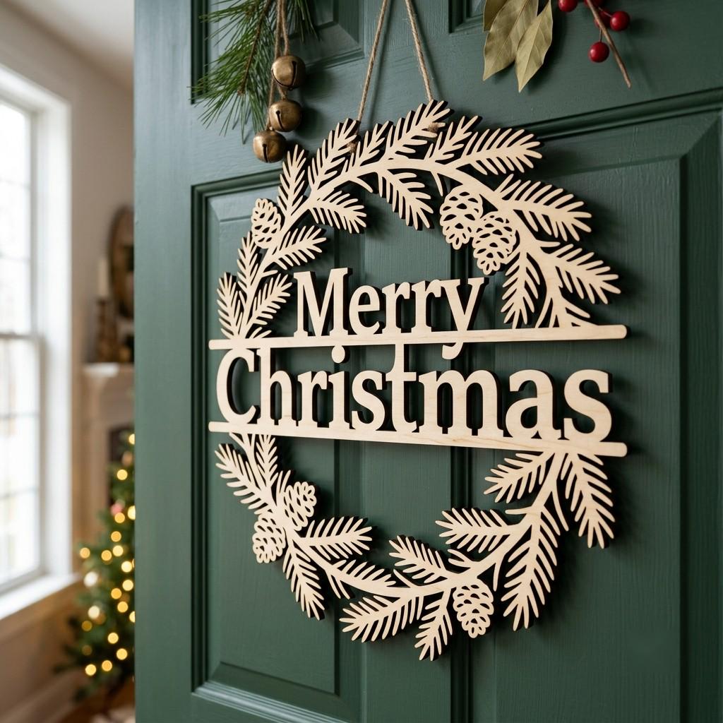 Christmas Sign Svg, Round Door Hanger Laser Cut File, Classic Holiday Botanical Wreath Bundle, 7 Pine And Mistletoe Designs