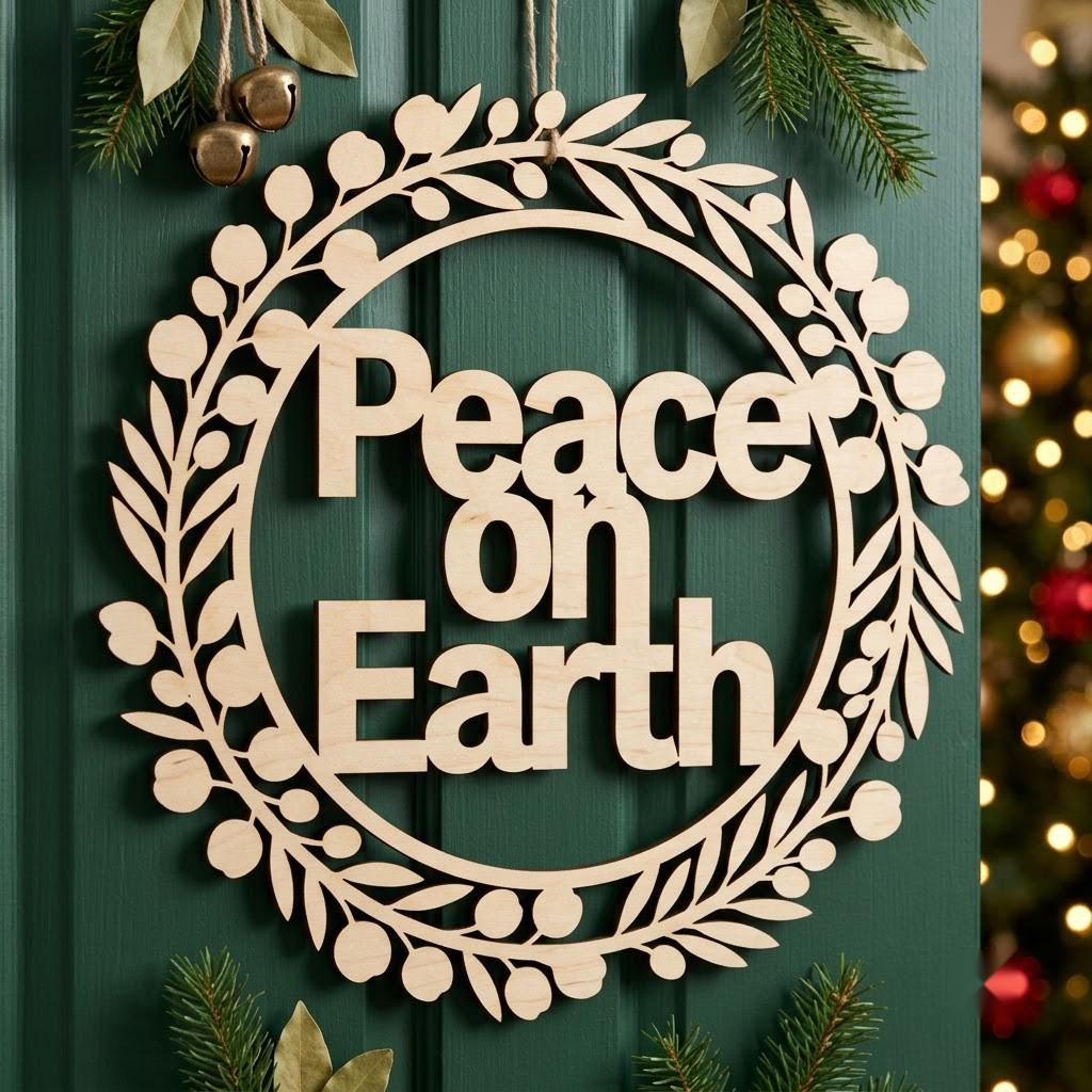Christmas Sign Svg, Round Door Hanger Laser Cut File, Classic Holiday Botanical Wreath Bundle, 7 Pine And Mistletoe Designs