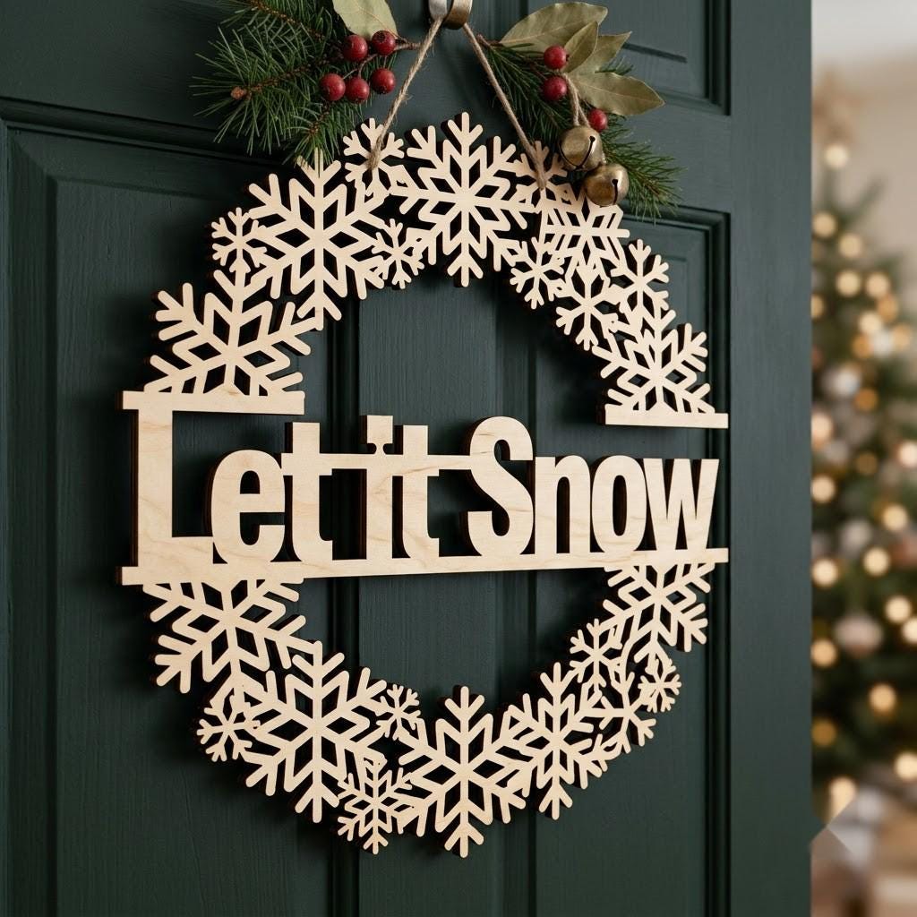 Christmas Sign Svg, Round Door Hanger Laser Cut File, Classic Holiday Botanical Wreath Bundle, 7 Pine And Mistletoe Designs