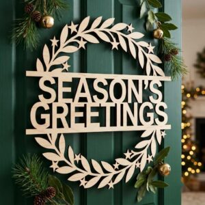 Christmas Sign Svg, Round Door Hanger Laser Cut File, Classic Holiday Botanical Wreath Bundle, 7 Pine And Mistletoe Designs