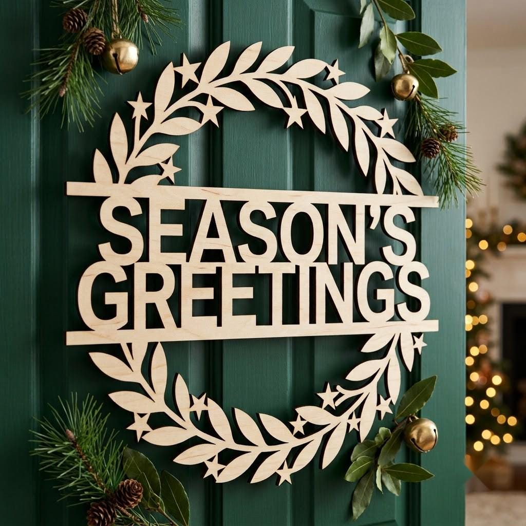 Christmas Sign Svg, Round Door Hanger Laser Cut File, Classic Holiday Botanical Wreath Bundle, 7 Pine And Mistletoe Designs