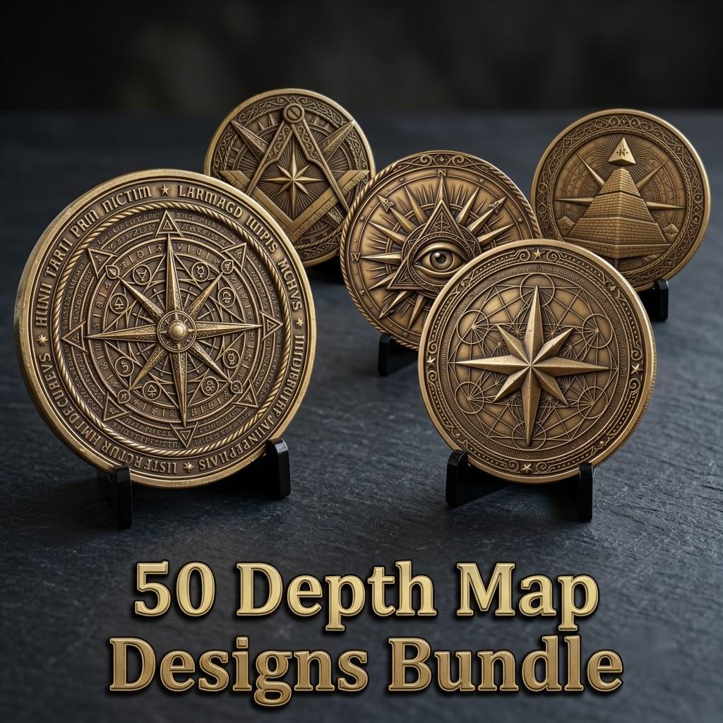 Coin Engraving File, 3D Relief, Sacred Geometry Bundle