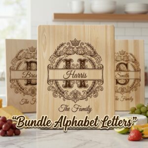 Custom Surname Monogram, Alphabet Family Name Laser Engraving for Wooden Boards