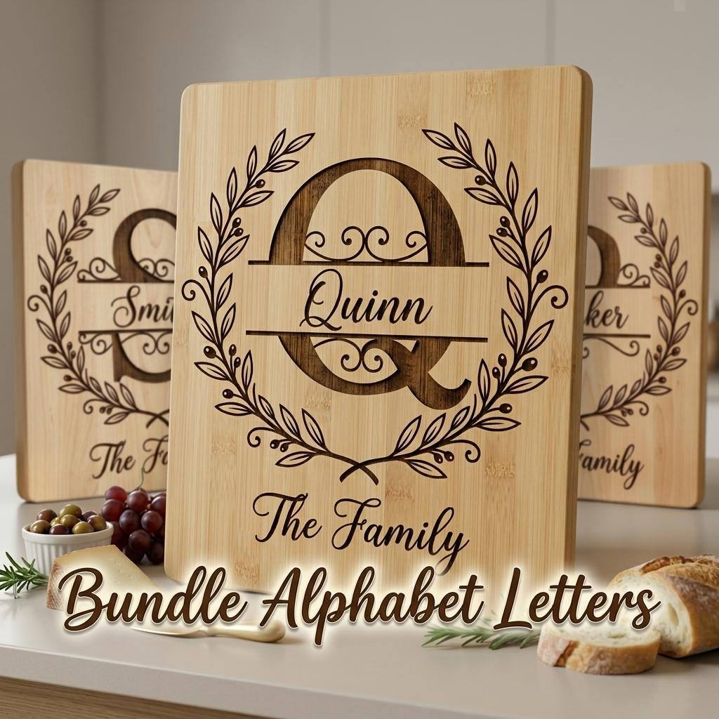 Custom Surname Monogram, Minimalist Family Name Letters for Wood Engraving
