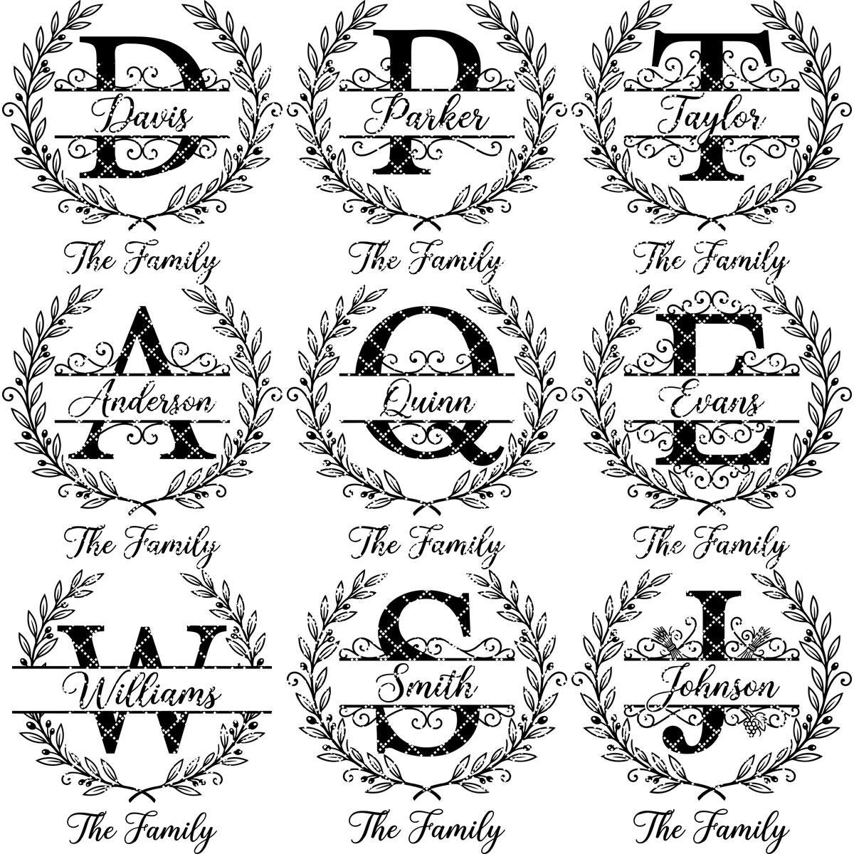 Custom Surname Monogram, Minimalist Family Name Letters for Wood Engraving