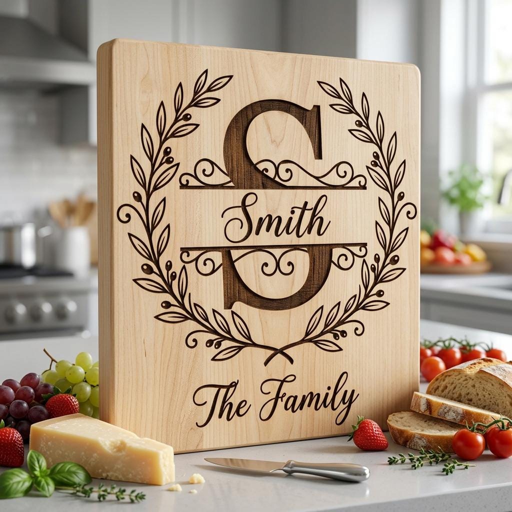 Custom Surname Monogram, Minimalist Family Name Letters for Wood Engraving
