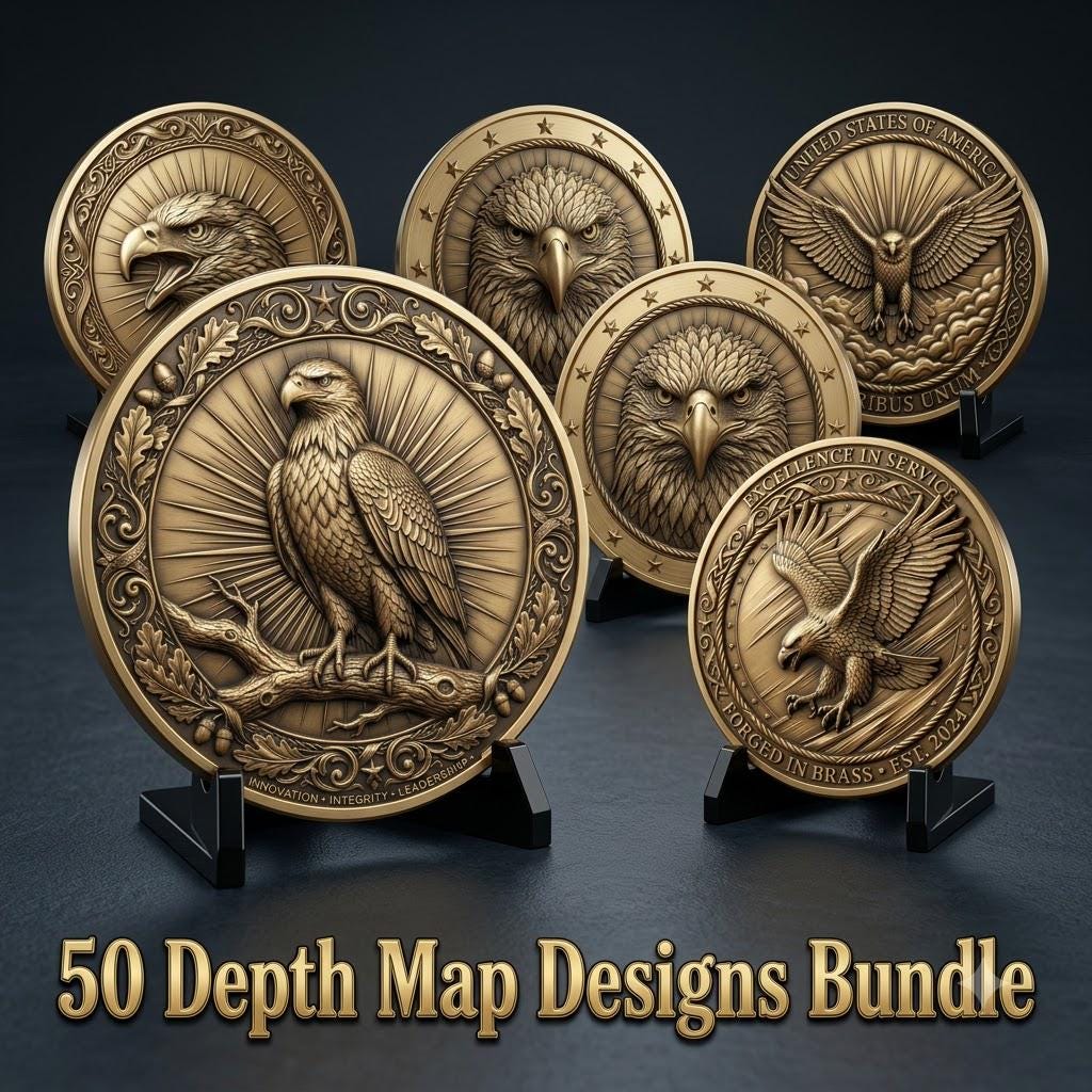 Eagle Relief Coin Engraving Depth Map, Patriotic Bronze Art PNG