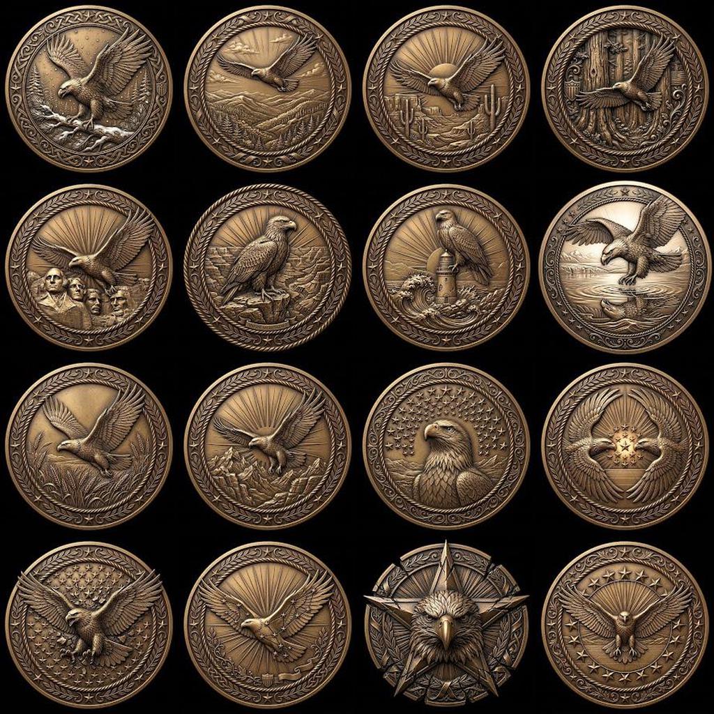 Eagle Relief Coin Engraving Depth Map, Patriotic Bronze Art PNG