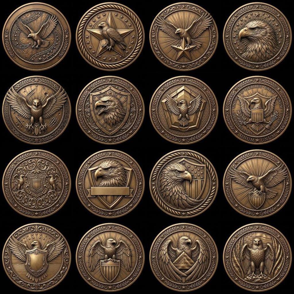 Eagle Relief Coin Engraving Depth Map, Patriotic Bronze Art PNG