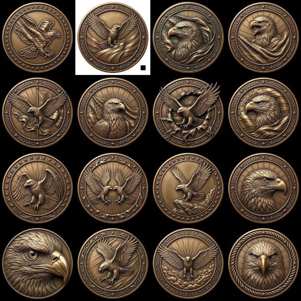 Eagle Relief Coin Engraving Depth Map, Patriotic Bronze Art PNG