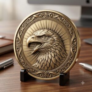 Eagle Relief Coin Engraving Depth Map, Patriotic Bronze Art PNG