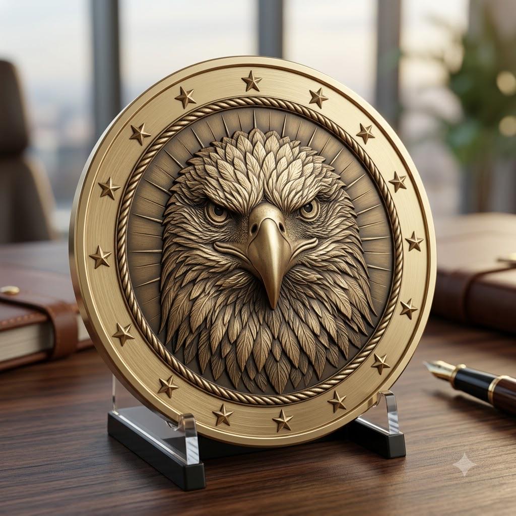 Eagle Relief Coin Engraving Depth Map, Patriotic Bronze Art PNG