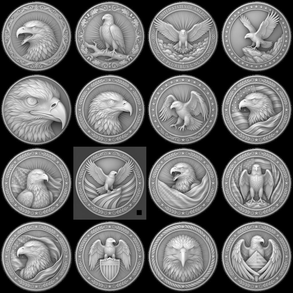 Eagle Relief Coin Engraving Depth Map, Patriotic Bronze Art PNG