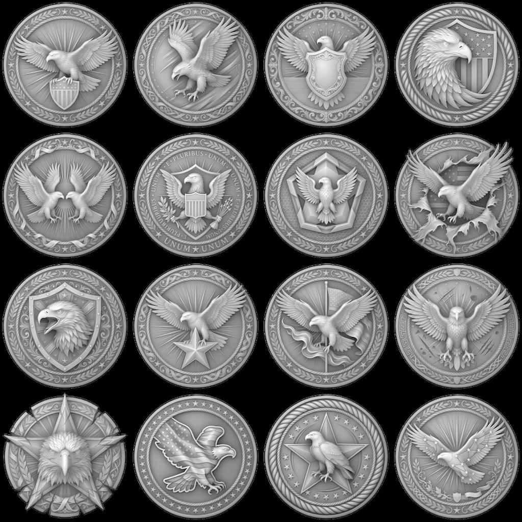 Eagle Relief Coin Engraving Depth Map, Patriotic Bronze Art PNG