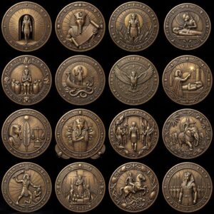 Egyptian Pharaoh Coin Engraving, Depth Map Relief, Bronze Sun God PNG Bundle