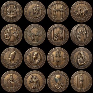 Egyptian Pharaoh Coin Engraving, Depth Map Relief, Bronze Sun God PNG Bundle