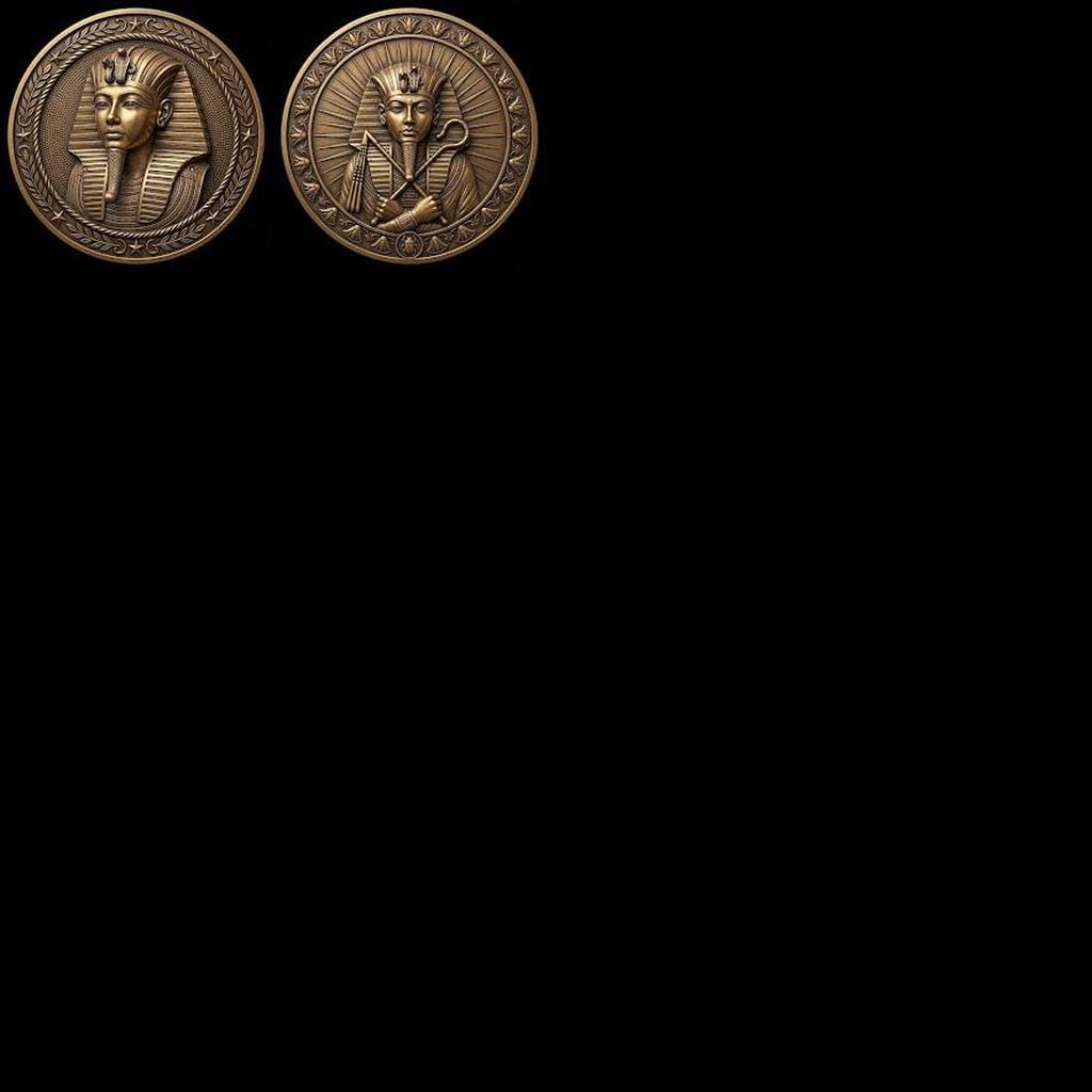 Egyptian Pharaoh Coin Engraving, Depth Map Relief, Bronze Sun God PNG Bundle