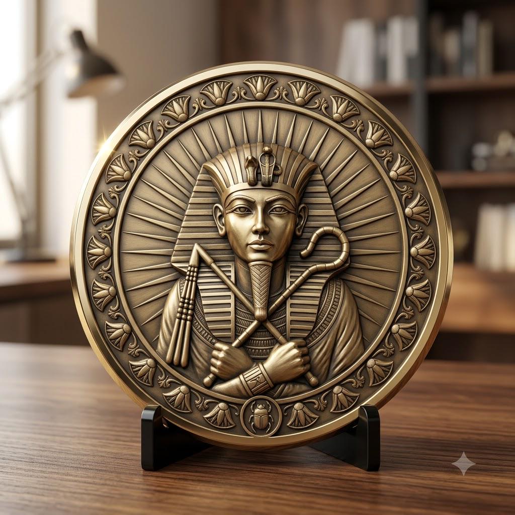 Egyptian Pharaoh Coin Engraving, Depth Map Relief, Bronze Sun God PNG Bundle