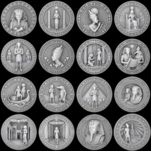 Egyptian Pharaoh Coin Engraving, Depth Map Relief, Bronze Sun God PNG Bundle