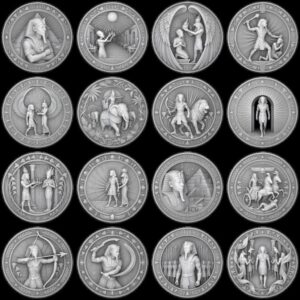 Egyptian Pharaoh Coin Engraving, Depth Map Relief, Bronze Sun God PNG Bundle