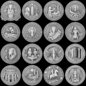 Egyptian Pharaoh Coin Engraving, Depth Map Relief, Bronze Sun God PNG Bundle