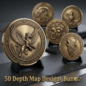 Fantasy Bestiary Laser Engraving File, Mythic Creature Coin Relief Depth Map PNG