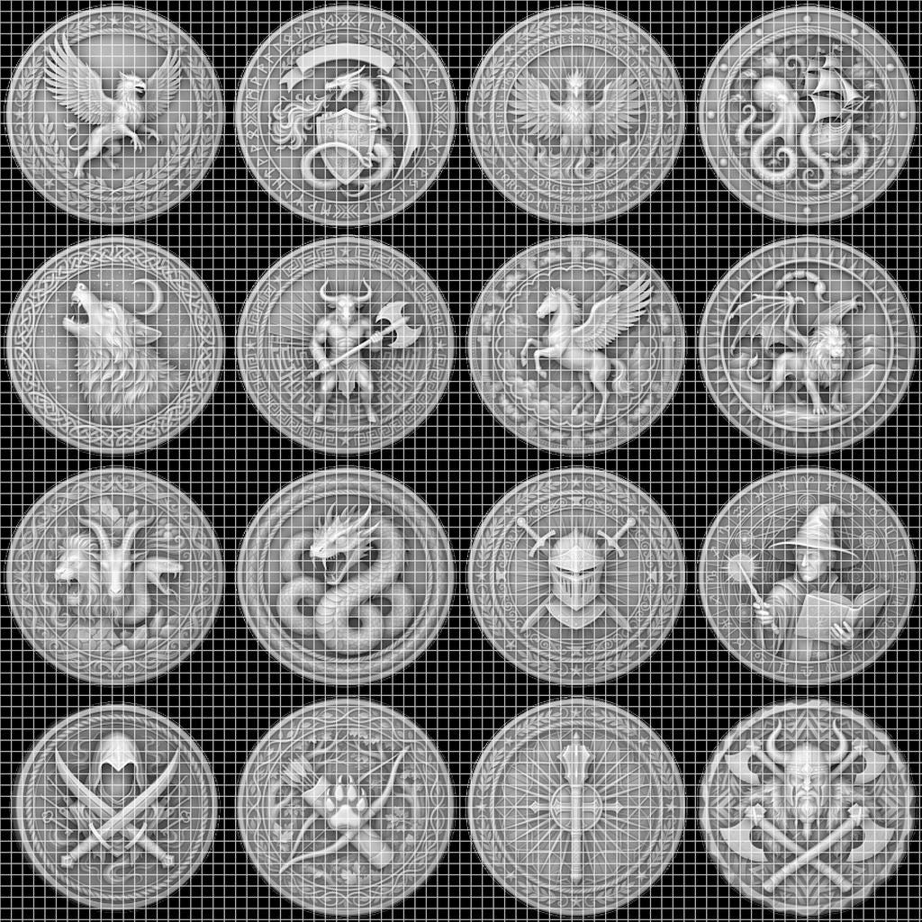 Fantasy Bestiary Laser Engraving File, Mythic Creature Coin Relief Depth Map PNG