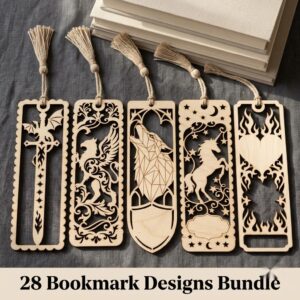 Fantasy Bookmark Bundle, 28 Intricate Dragon Designs, Mythical Beast Silhouettes