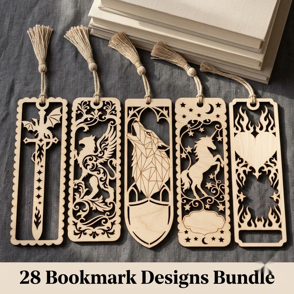 Fantasy Bookmark Bundle, 28 Intricate Dragon Designs, Mythical Beast Silhouettes