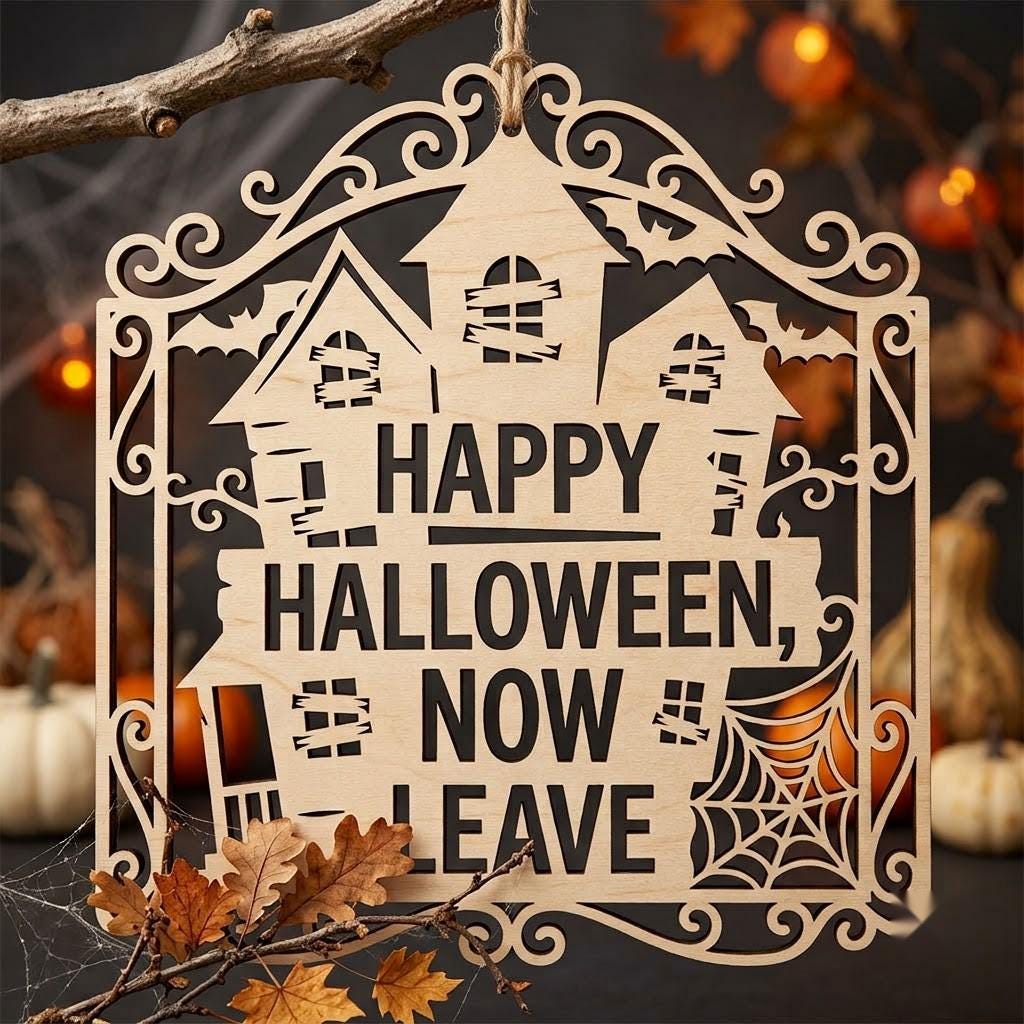 Funny Sarcastic Ghost Door Hanger Bundle, Anti Social Halloween Sign Decor
