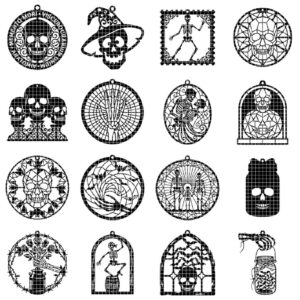 Gothic Skull Ornament Bundle, Multi Layer Skeleton Floral Dark Decor