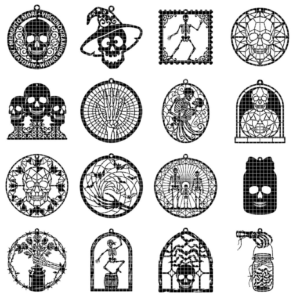 Gothic Skull Ornament Bundle, Multi Layer Skeleton Floral Dark Decor