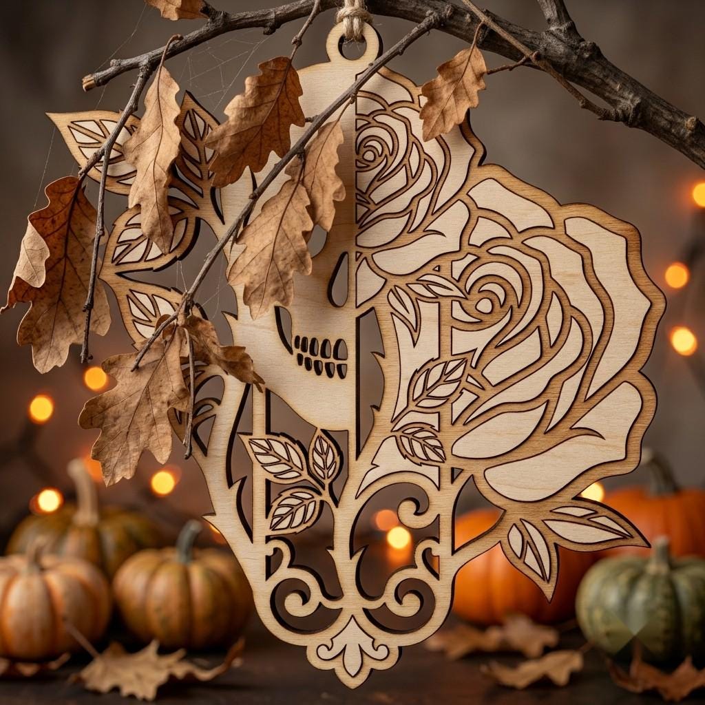 Gothic Skull Ornament Bundle, Multi Layer Skeleton Floral Dark Decor