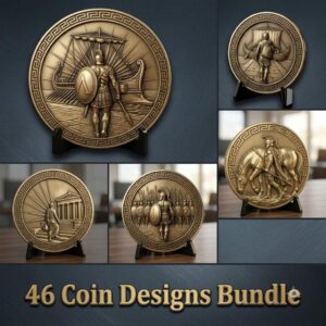 Greek Hero Relief Depth Map, Ancient Bronze Challenge Coin Laser File