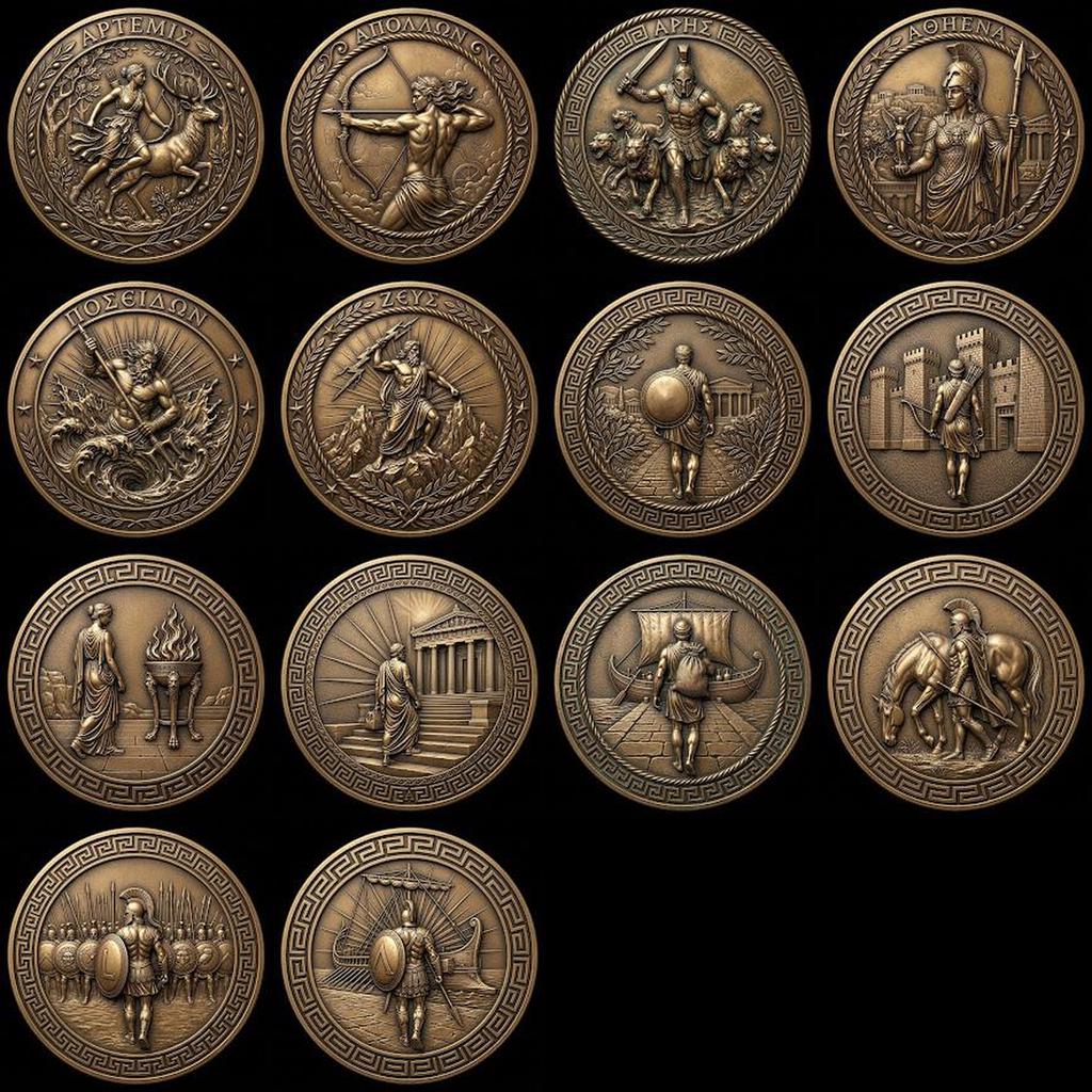Greek Hero Relief Depth Map, Ancient Bronze Challenge Coin Laser File