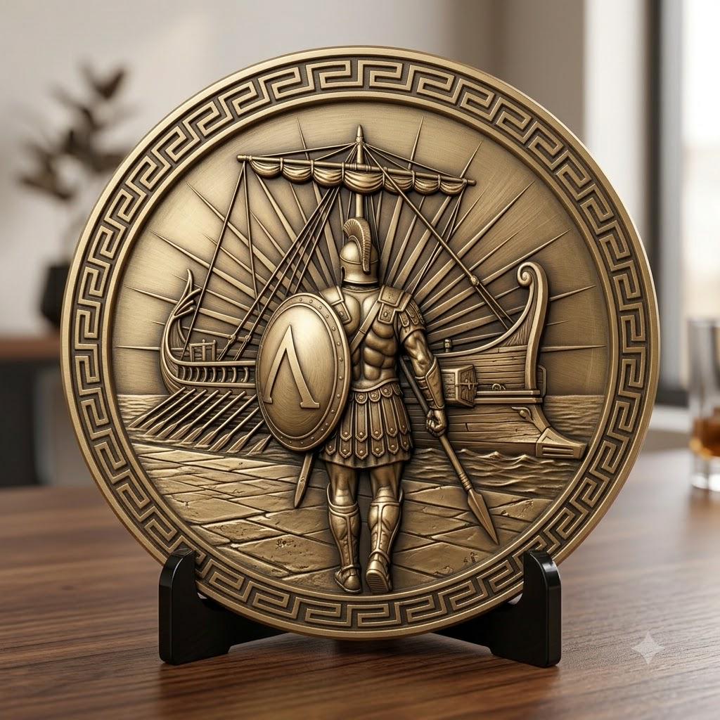 Greek Hero Relief Depth Map, Ancient Bronze Challenge Coin Laser File