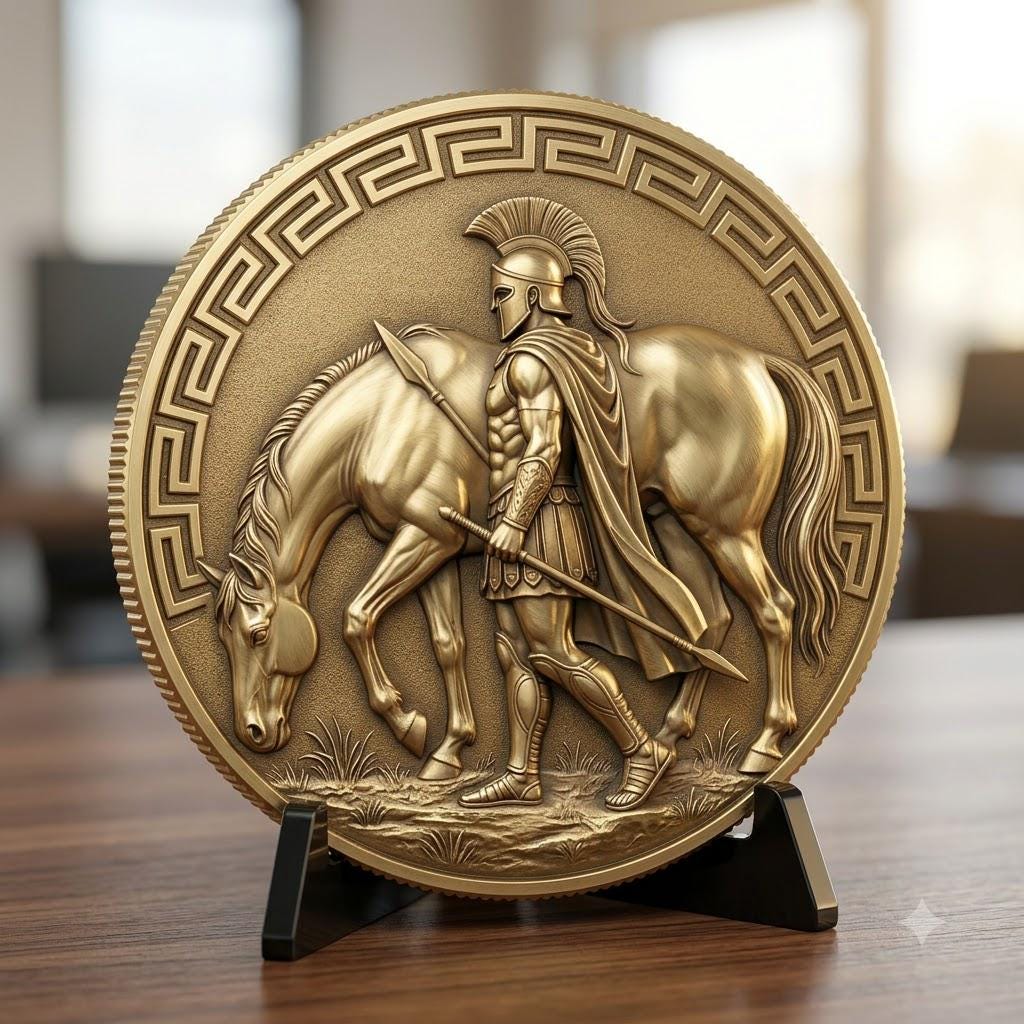 Greek Hero Relief Depth Map, Ancient Bronze Challenge Coin Laser File