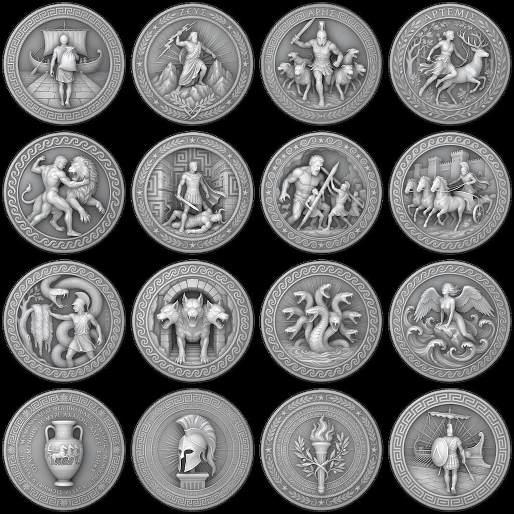 Greek Hero Relief Depth Map, Ancient Bronze Challenge Coin Laser File