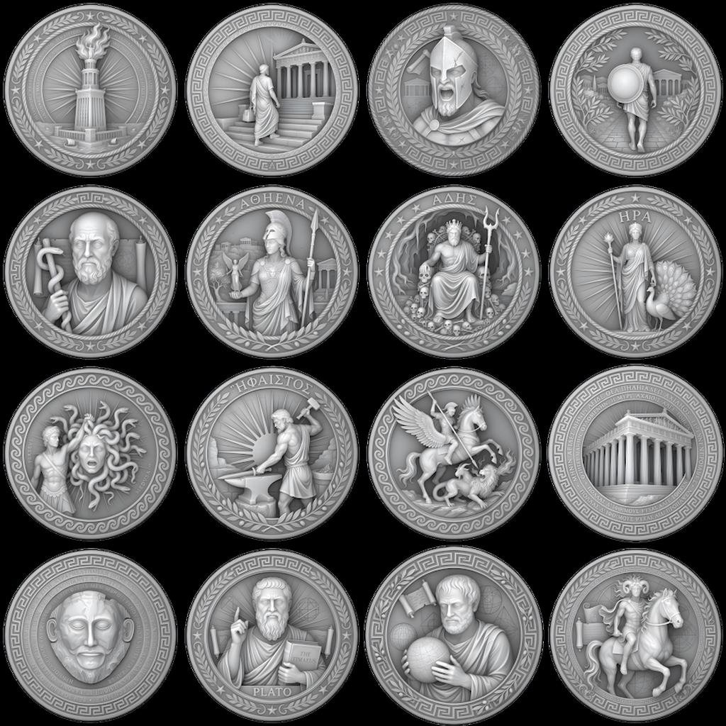 Greek Hero Relief Depth Map, Ancient Bronze Challenge Coin Laser File