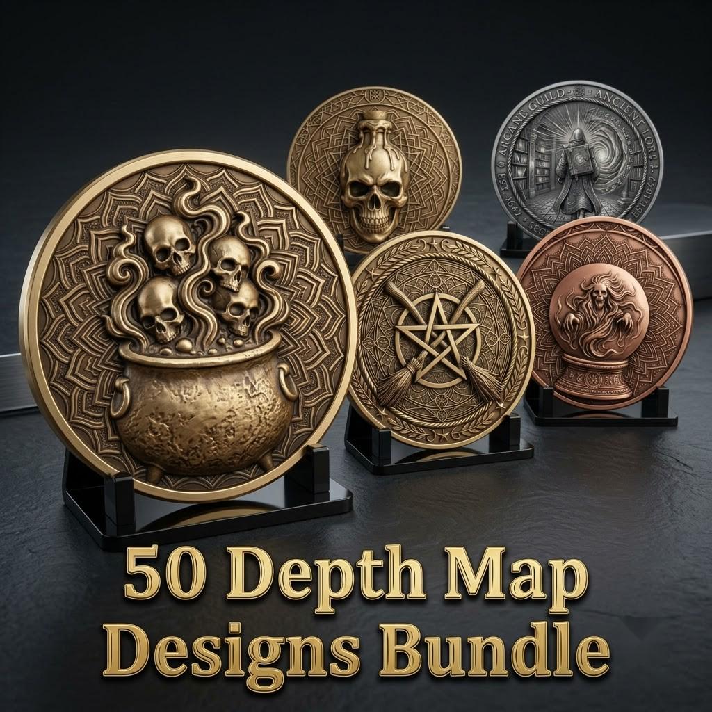 Halloween Arcane Challenge Token, Esoteric Relief File, Laser Engraving Depth Map