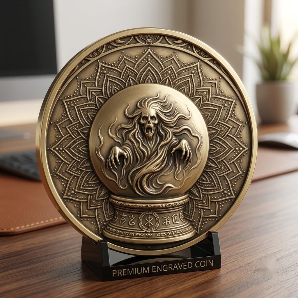 Halloween Arcane Challenge Token, Esoteric Relief File, Laser Engraving Depth Map