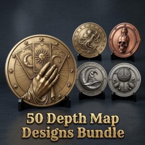 Halloween Challenge Coin Engraving File, Occult Magic Laser Relief Depth Map