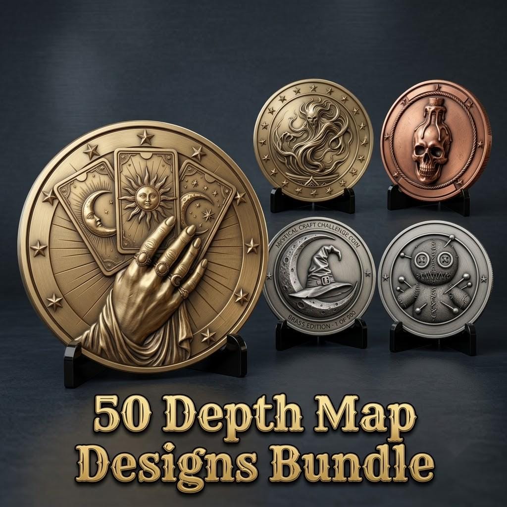 Halloween Challenge Coin Engraving File, Occult Magic Laser Relief Depth Map
