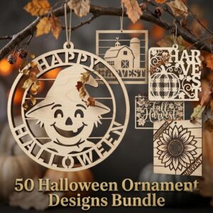 Halloween Laser Ornaments, Farmhouse Harvest Sign, Rustic Miniature Set
