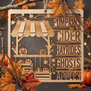 Halloween Laser Ornaments, Farmhouse Harvest Sign, Rustic Miniature Set