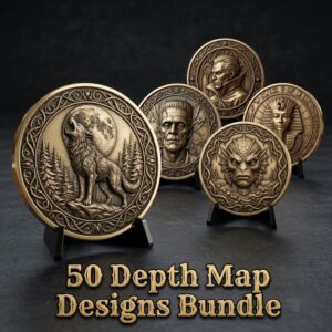Halloween Monster Challenge Coin Laser Relief & Mythological Depth Map Files