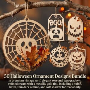 Halloween Pumpkin Ornament Laser File, 50 Jack O Lantern Designs