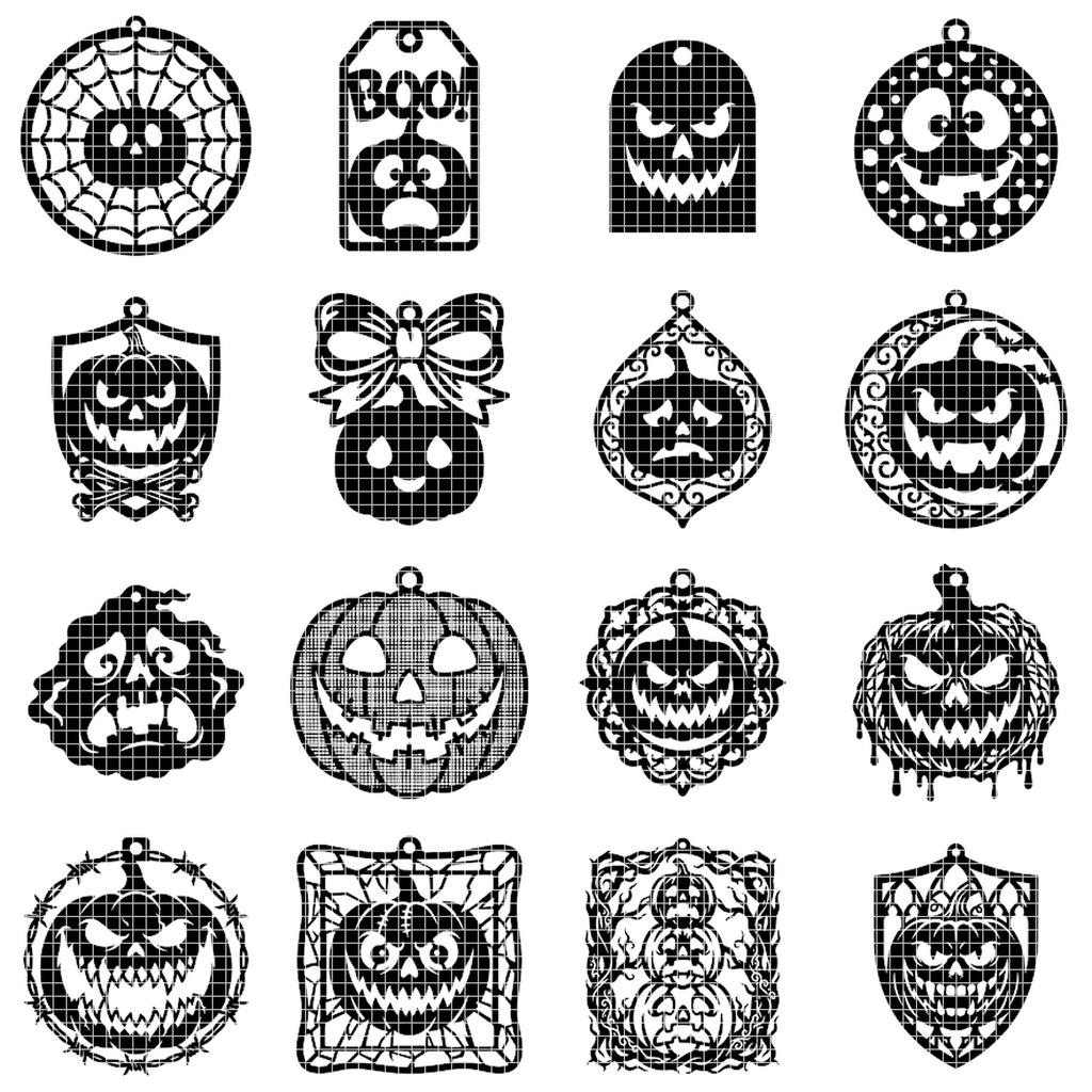 Halloween Pumpkin Ornament Laser File, 50 Jack O Lantern Designs
