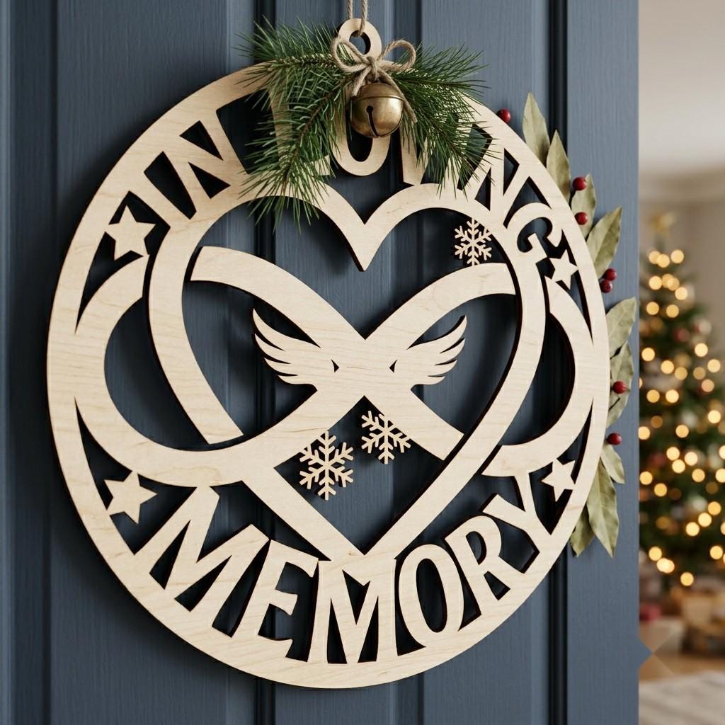 In Loving Memory Christmas Ornament, Memorial Angel Wing Dove Door Hanger